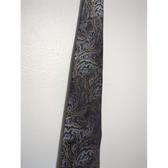Platinum Designs Mens Washable Black/Silver Paisley Reflective 100% Silk Tie - Picture 3 of 7